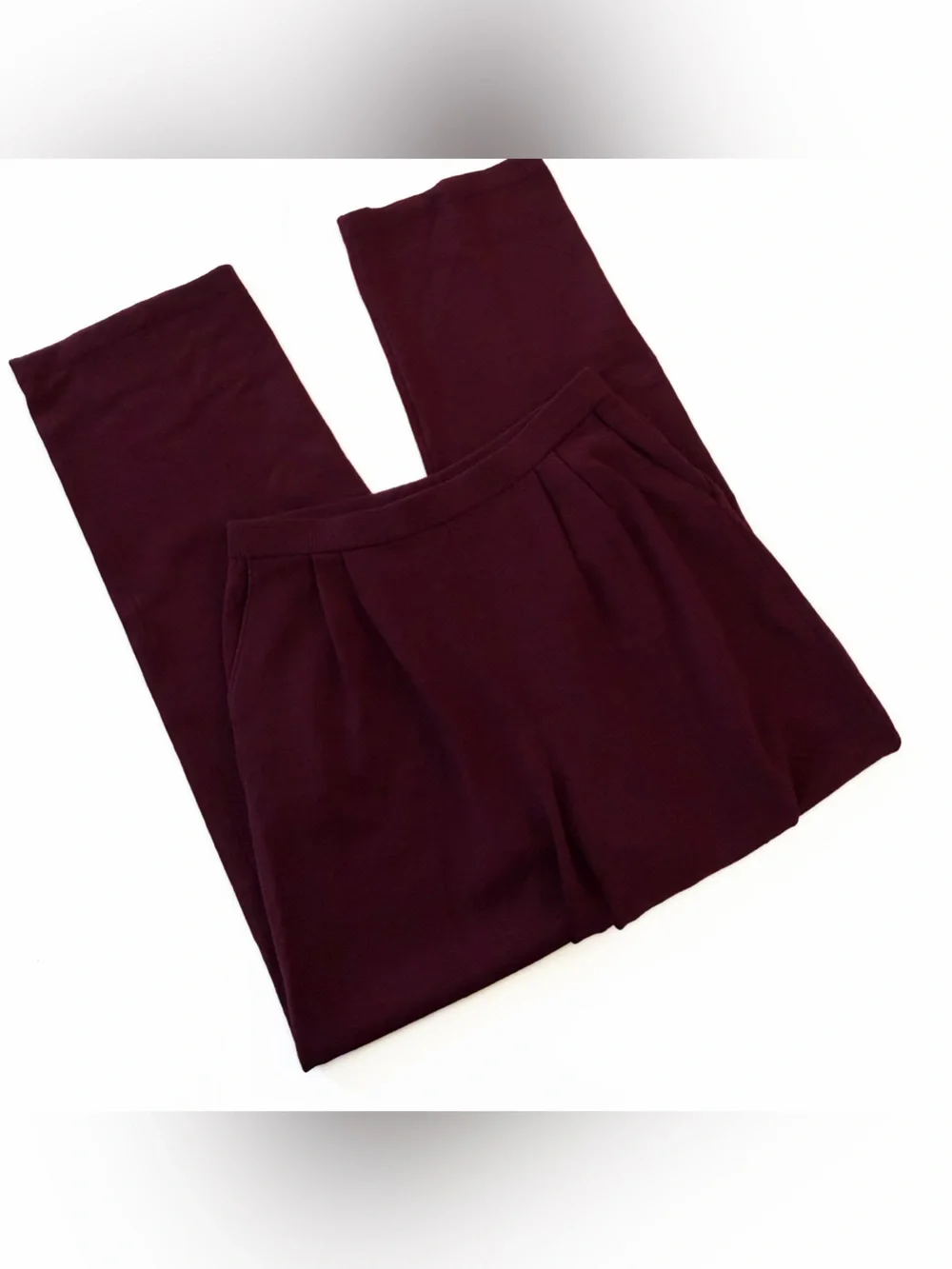 St John Pants Womens 10 Santana Knit Maroon Wine Pockets Straight Leg Pleated